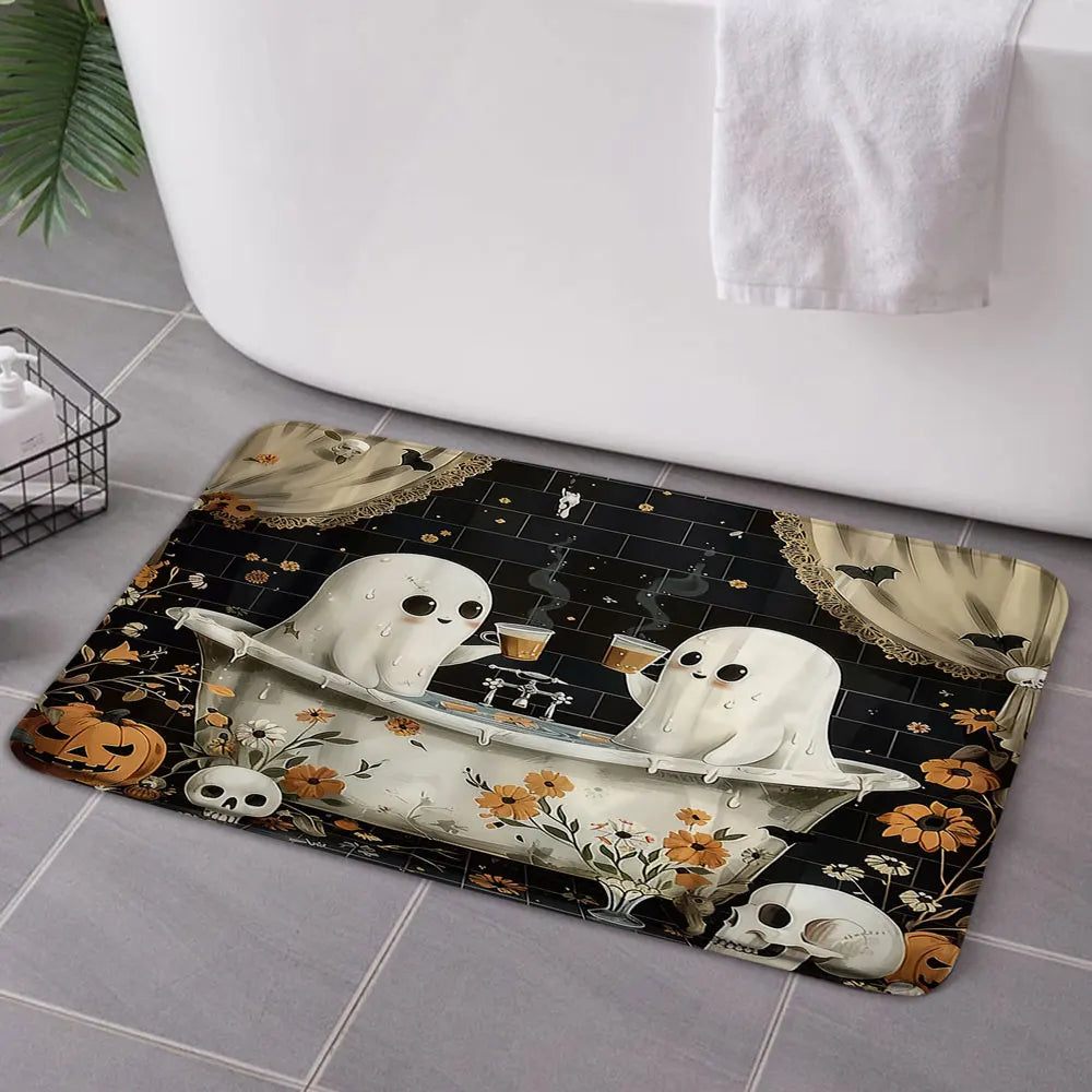 Funny Ghost Shower Curtain Set Halloween Skull Bat Flower Pumpkin Bath Screen Bathroom Mat Non Slip Rug Carpet Toilet Cover Home improvement decortion