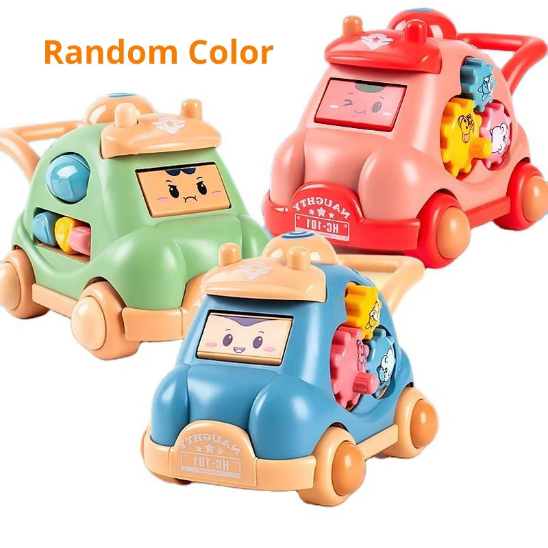 1Pc Creative Luminous Music Story Children Car Toy Machine Cartoon Polyhedral Trolley Coax Baby Crawling and Walking Toys