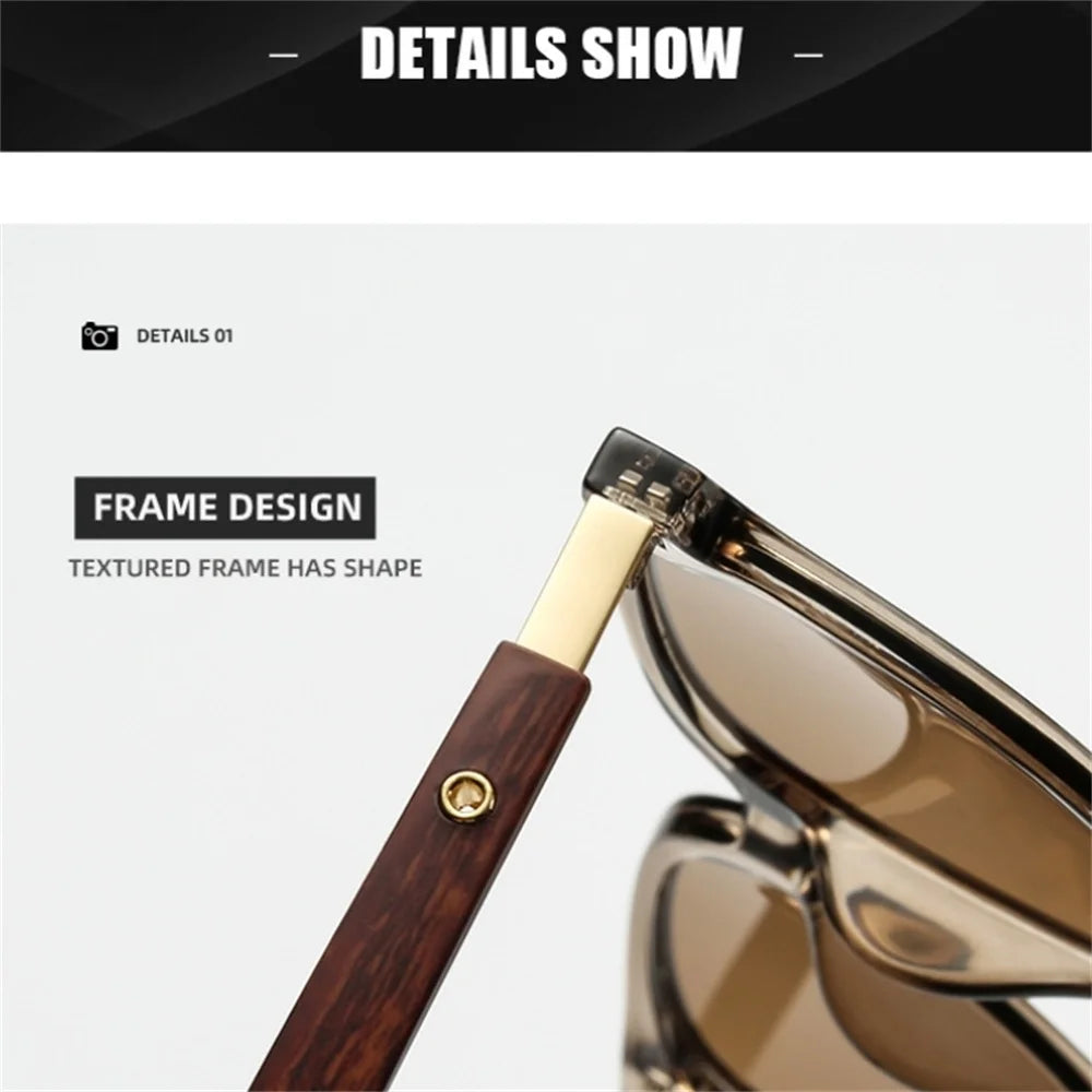 New Vintage Square Frame Sunglasses for Women and Men  Wood Grain Fashion Sun Glasses UV 400 Protection Eyewear Trend Shades