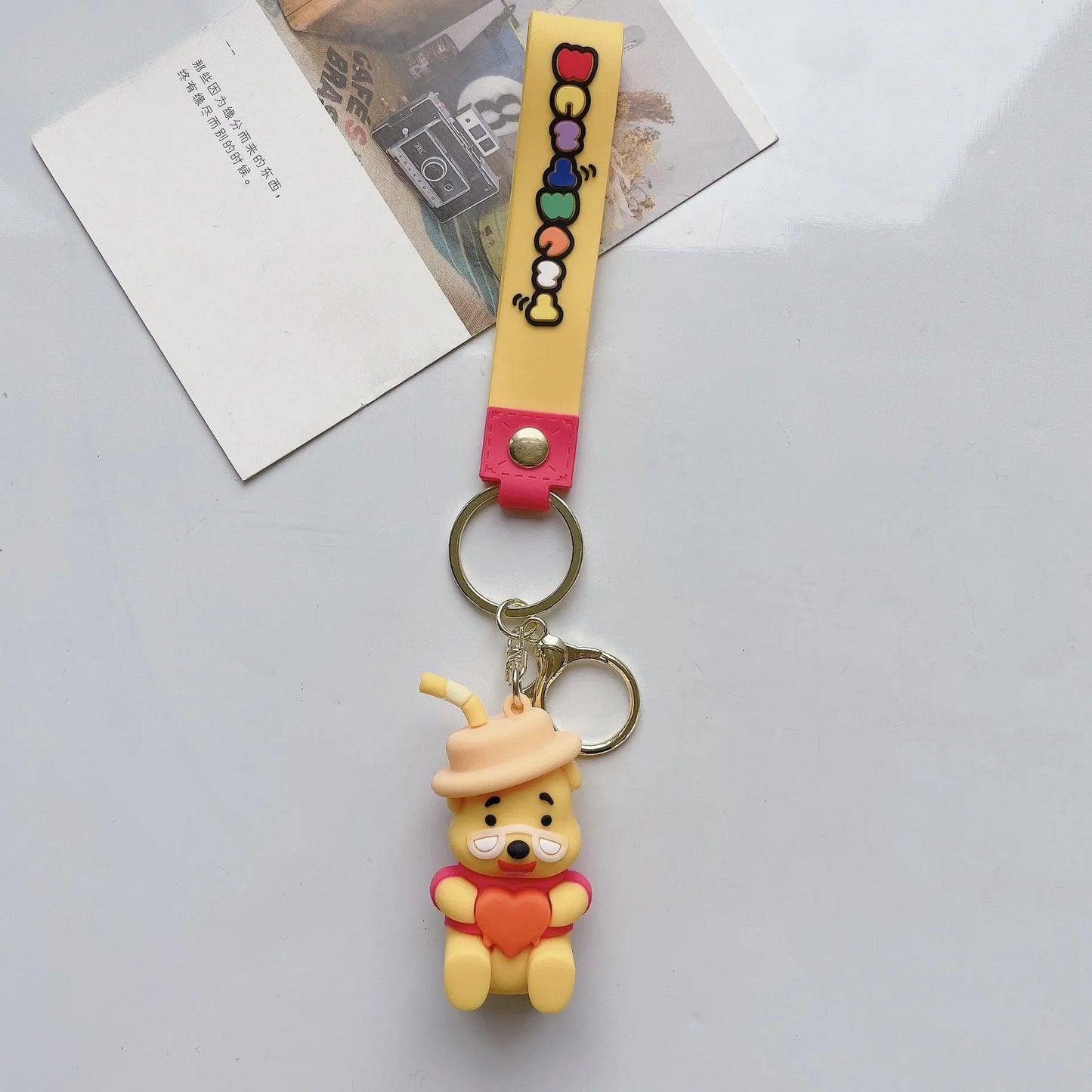 Disney Cartoon Pooh Bear Silicone Keychain for Women Men Kids Lovely Pink Piglet Eeyore Keyring Accessories Gifts