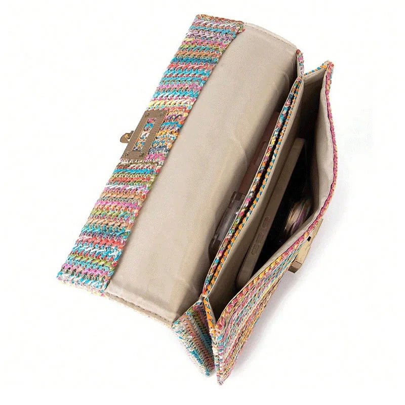 Envelope Straw Woven Clutch Handbags for Women 2024 Trend Summer Wicker Rattan Wallet Purse Beach Shoulder Chain Messenger Bags