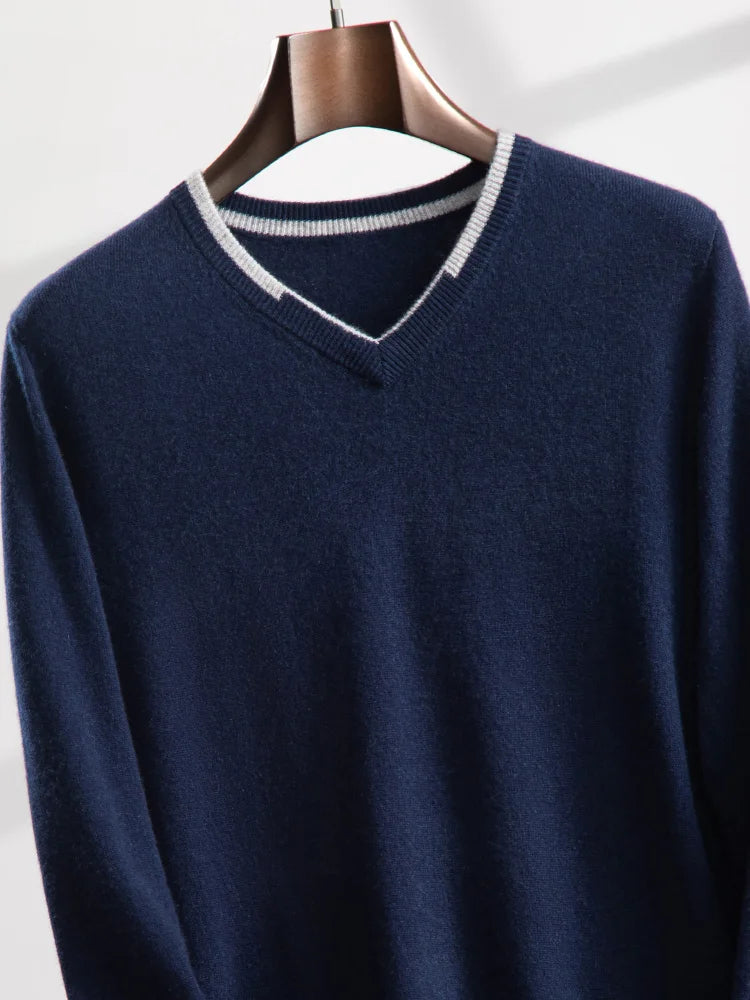 ANGEL Men's 100% Cashmere Sweater Long Sleeve V-Neck Pullovers Loose High-End Knit Shirt Casual Tops New Autumn Winter Clothing