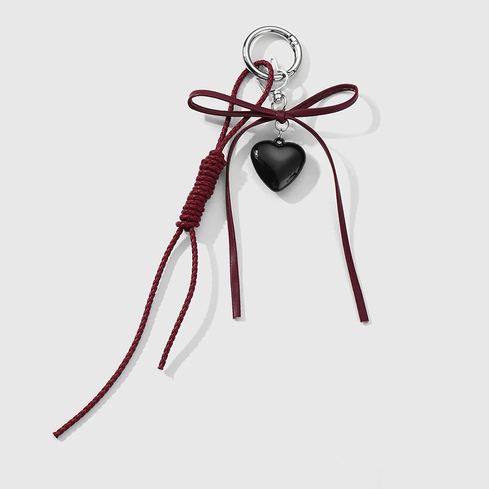 New Fashion Red Love Y2k Keychain Korean Charm Bag Pendant Handmade Beaded Bownot Keyring Vintage Red Metal Hanging Accessories