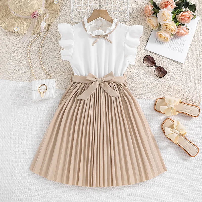 Fashion Girl Dress Elegant Formal Outfit Teenager Girl Clothes Plus Size Party Wedding Dresses Pleated Kid Clothing Children