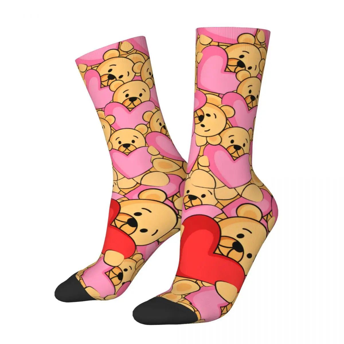 Funny Men's Socks Valentines Day Seamless Design Retro Harajuku Teddy Bear Hip Hop Seamless Pattern Crew Crazy Sock Gift Printed