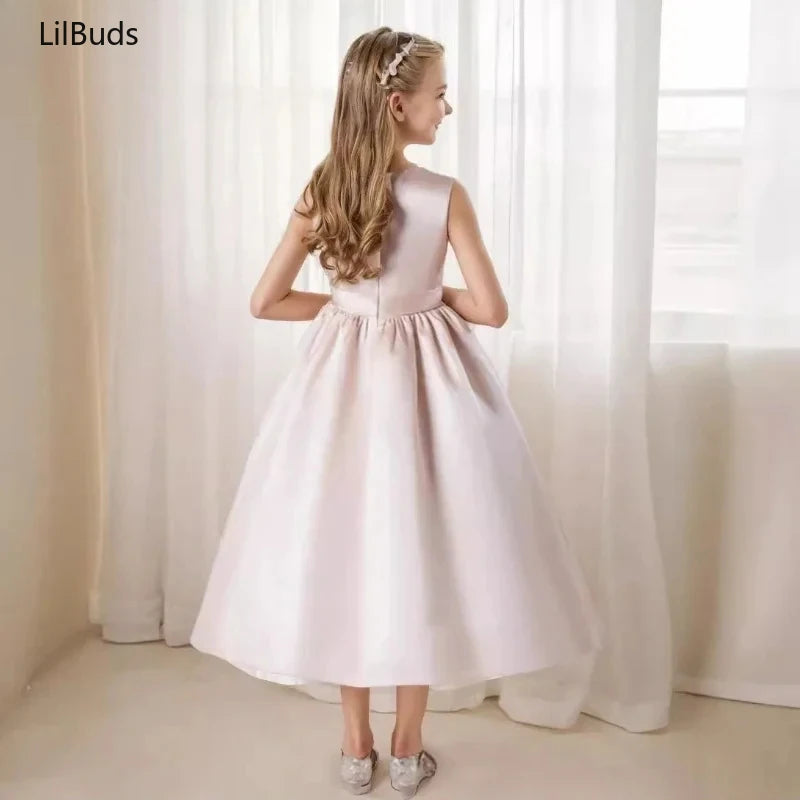 2024Princess Girls Party Dress Clothings Children Elegant Outfit Concert Fashion Luxury Costume Matching Host Satin Kids Clothes