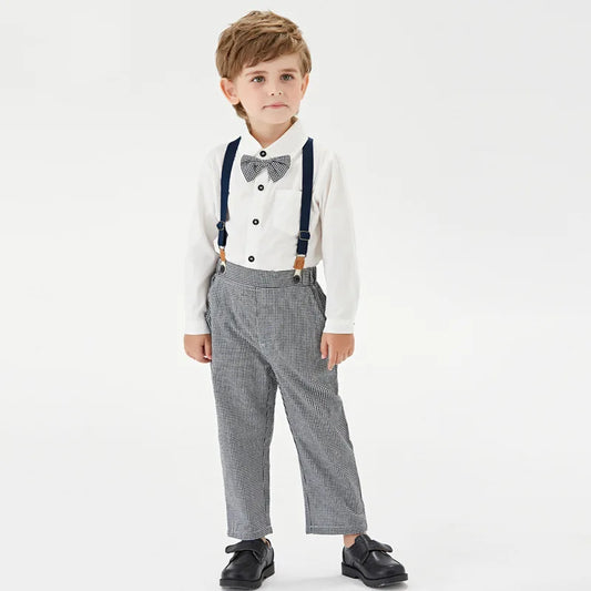 Toddler kids Suit Handsome Long-sleeved Shirt Suspender Trousers Two-piece School Uniform for Boys 0-5 Y Kids Clothes Set