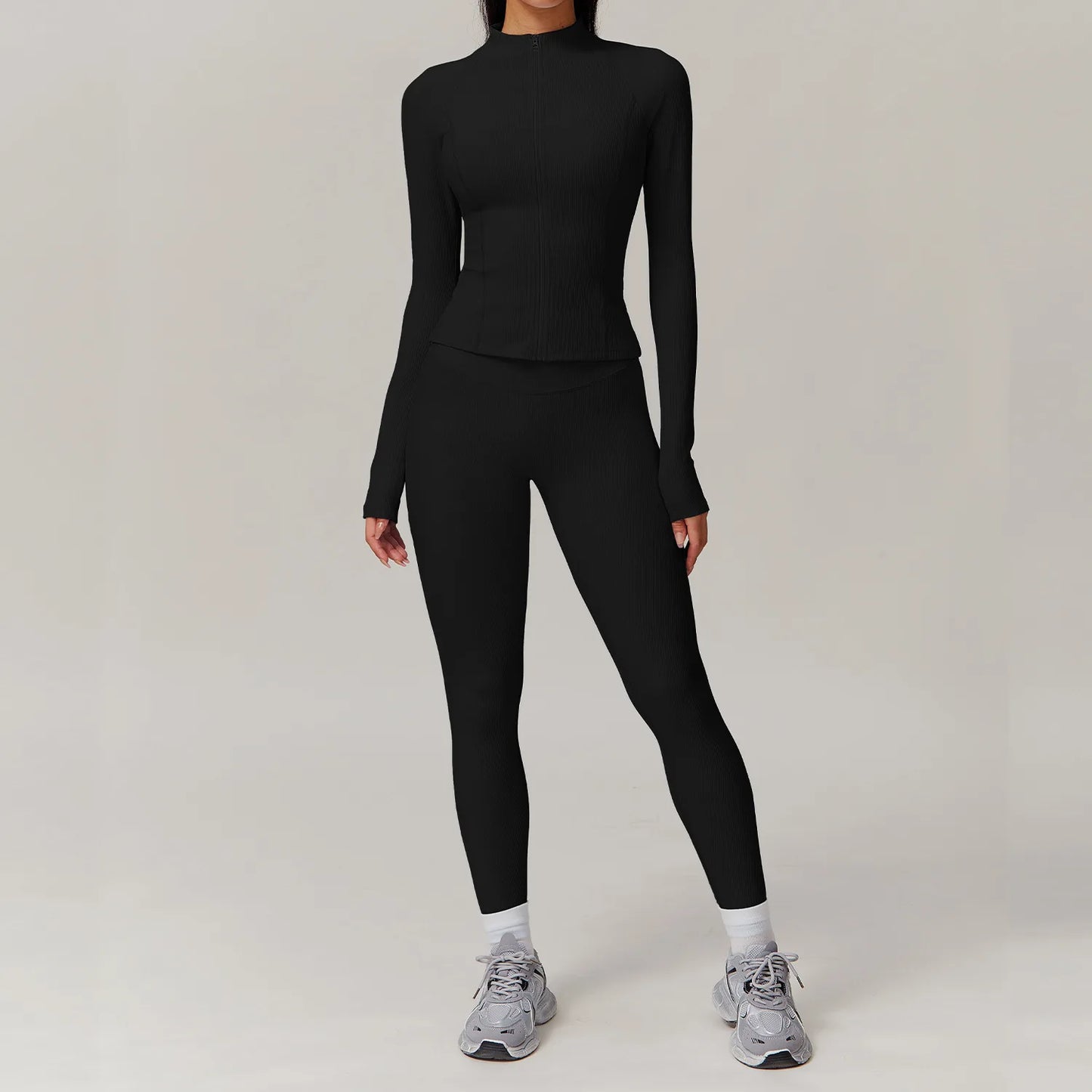 White 2PCS Women Yoga Set Workout Tracksuits Sportswear Gym Clothing Fitness Long Sleeve Jacket Waist Leggings Sports Suit