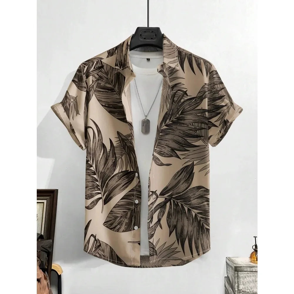 Leaf Tropical Men's Resort Hawaiian 3D Print Shirts Outdoor Vacation Beach Summer Turndown Short Sleeve Spandex Hawaii Shirts - mon !!!