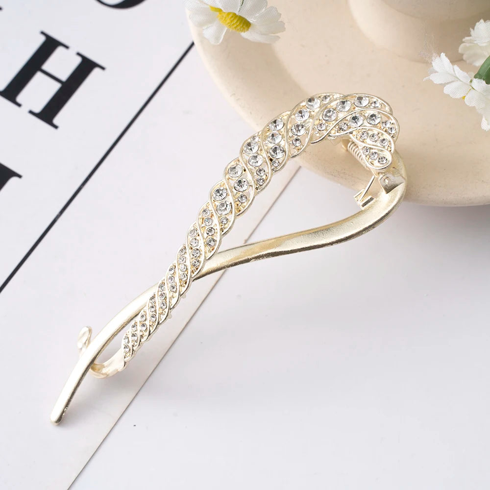Rhinestone Tassel Hair Claw Clip Bun Women Flower Hairpin Headwear Hairgrip Metal Barrette Banana Twist Hair Accessories Jewelry