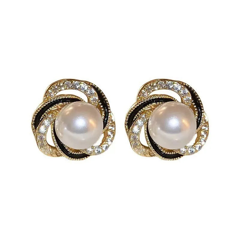 925 Silver Needle Korean Fashion Crystal Pearl Earrings For Women Jewelry 2024 Trending New Red Green White Flower Stud Earrings