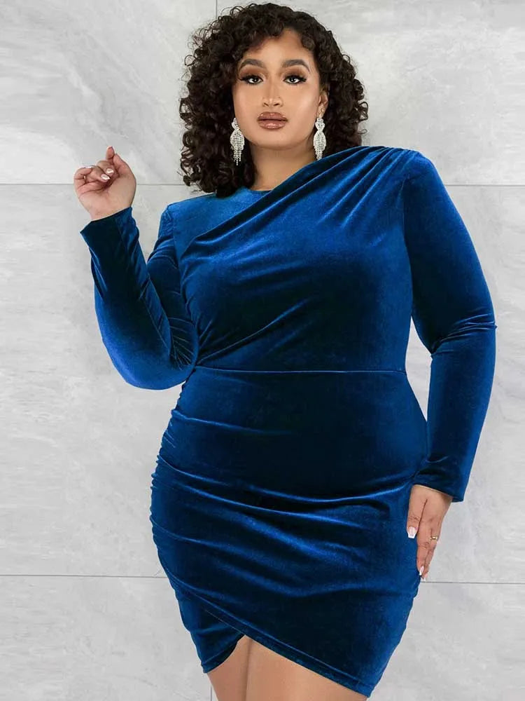 Plus Size Fashion Women Clothing Curvy Dresses Velvet Winter Party Dress Evening Low Back Draped Dresses Wholesale Dropshipping