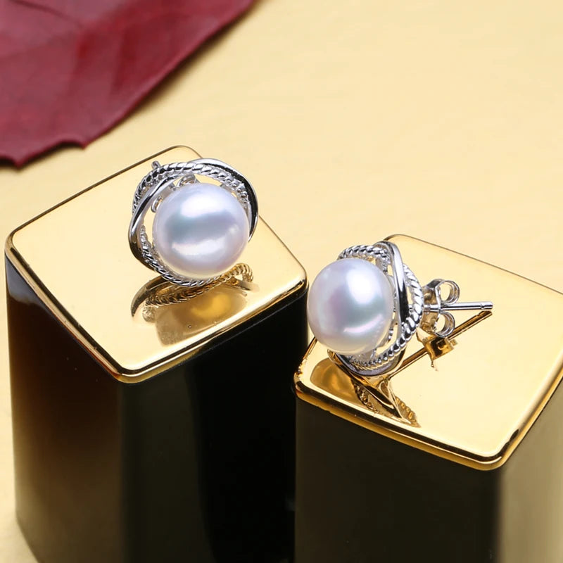 FENASY Genuine Natural Freshwater Pearl Stud Earrings 925 Sterling Silver Party Jewelry Elegant Gifts For Women Wholesale