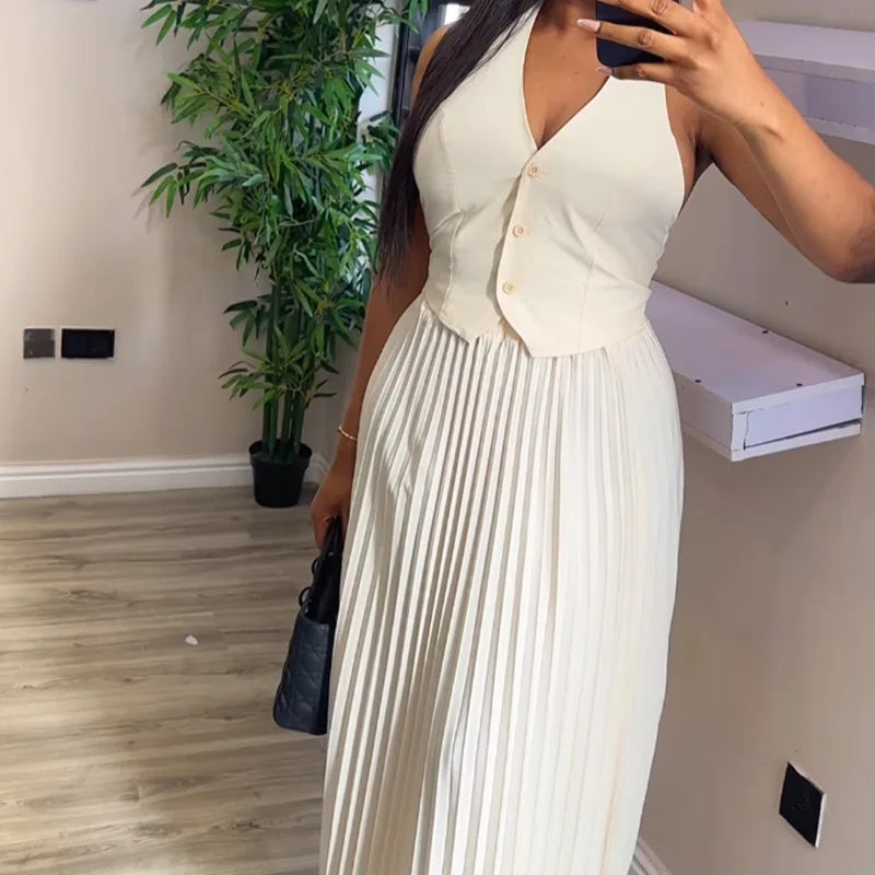 Women's suit 2024 summer new fashion halter waistcoat casual skirt two-piece set clothes