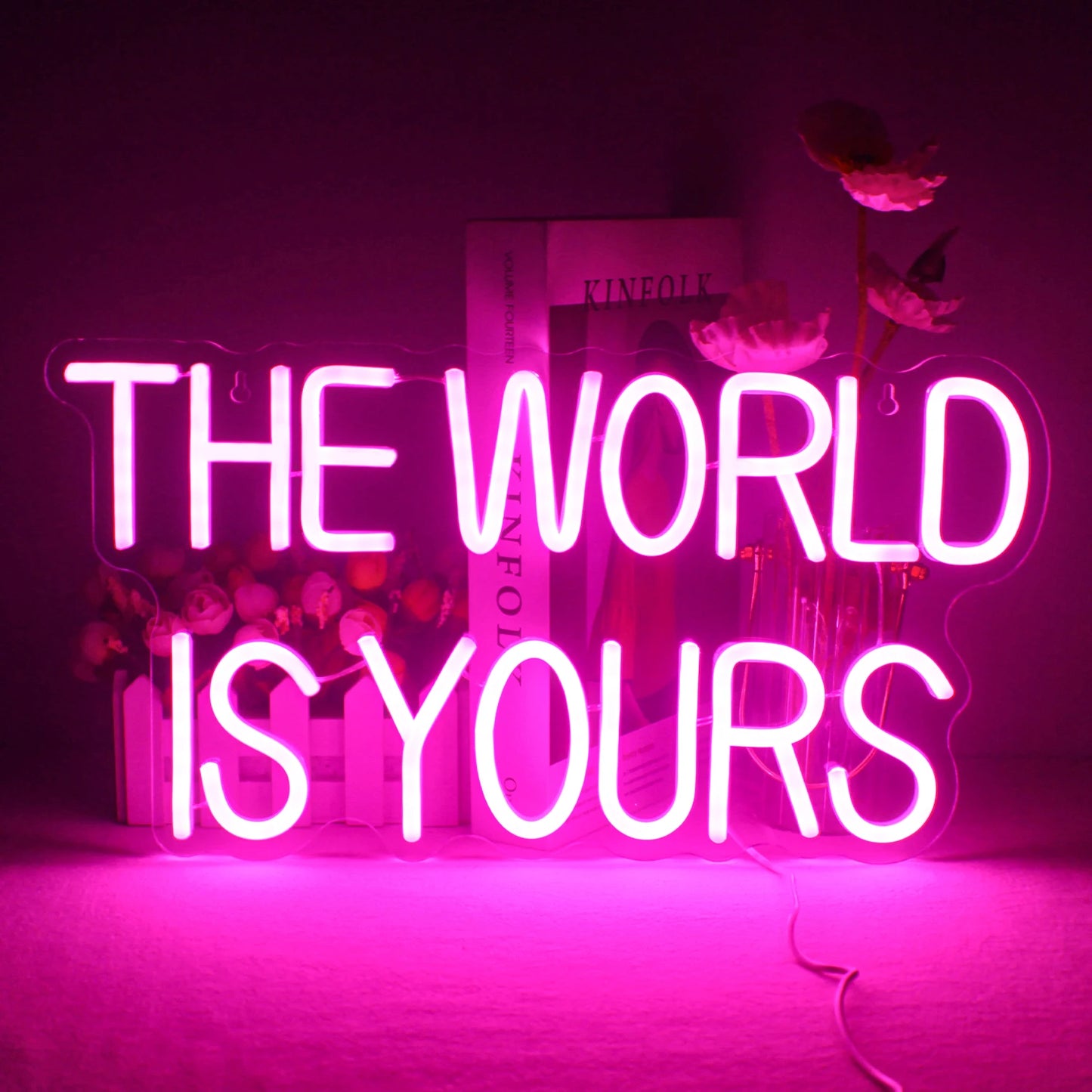 The World Is Yours Neon Sign Pink Led Neon Light for Room Wall Decor Wedding Engagement Valentines Day Led Neon Signs USB Neon