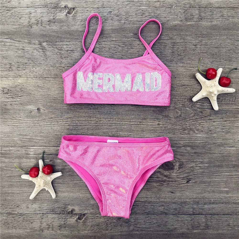 3-8 Years Mermaid Sequin Swimsuit Children Girls Bikini 2025 Cute Kids Bikinis Beach Wear Bandage Biquini Bathing Suit 292