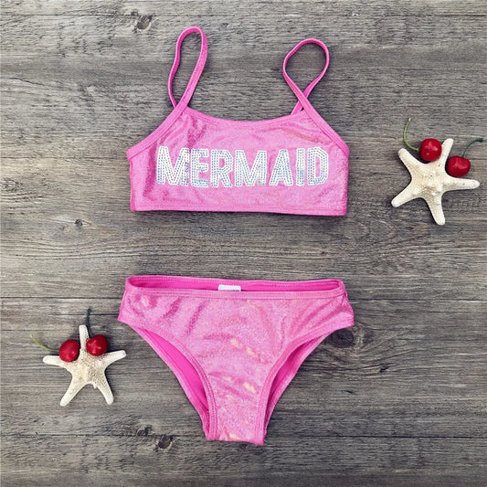 3-8 Years Mermaid Sequin Swimsuit Children Girls Bikini 2025 Cute Kids Bikinis Beach Wear Bandage Biquini Bathing Suit 292