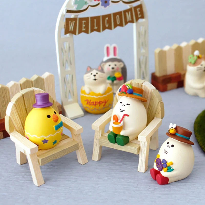 Easter Garden Party Colored Egg Rabbit Garden Ding Cat Sleeps in Spring Travel Doll Resin Home Decoration Festival Gift Crafts