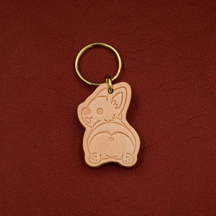 Corgi Cute Keychain Leather Cowhide Key Chain Pendant Pet Dog Shiba Inu Bag Charm Key Ring Gift for Girl Besties Accessories