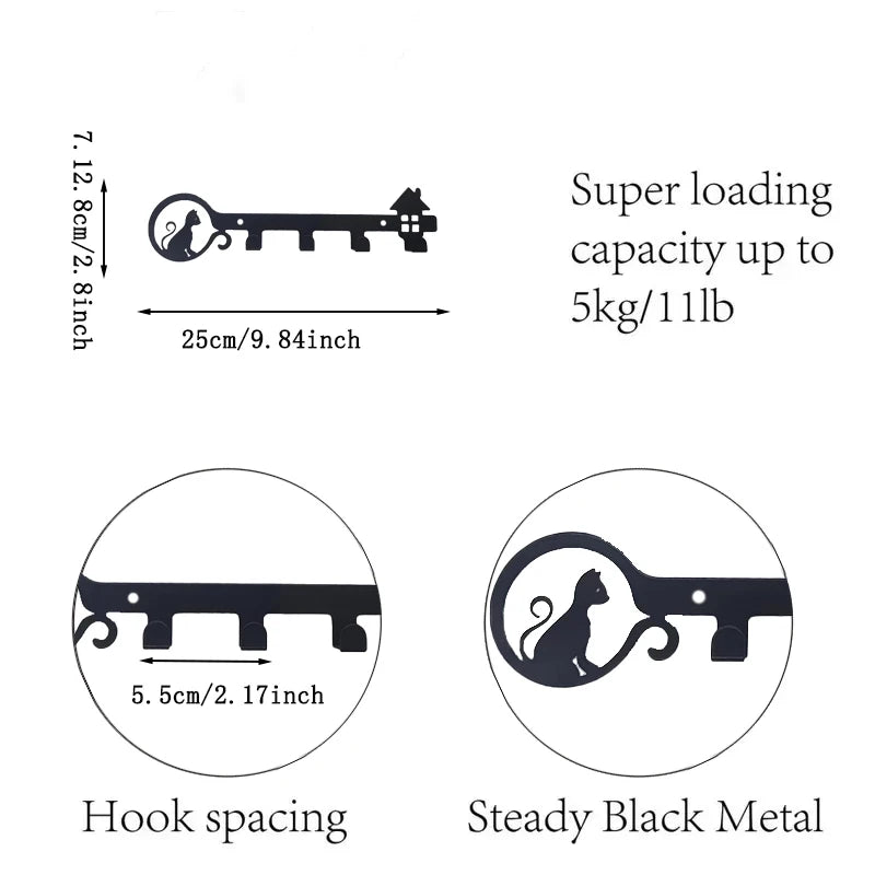 Cat Coat Hooks Wall Art Decor-Bear Hangers Key Holder-Clothes Hat Rack and Backpack Hanger for Storage, Living Room, Hallway