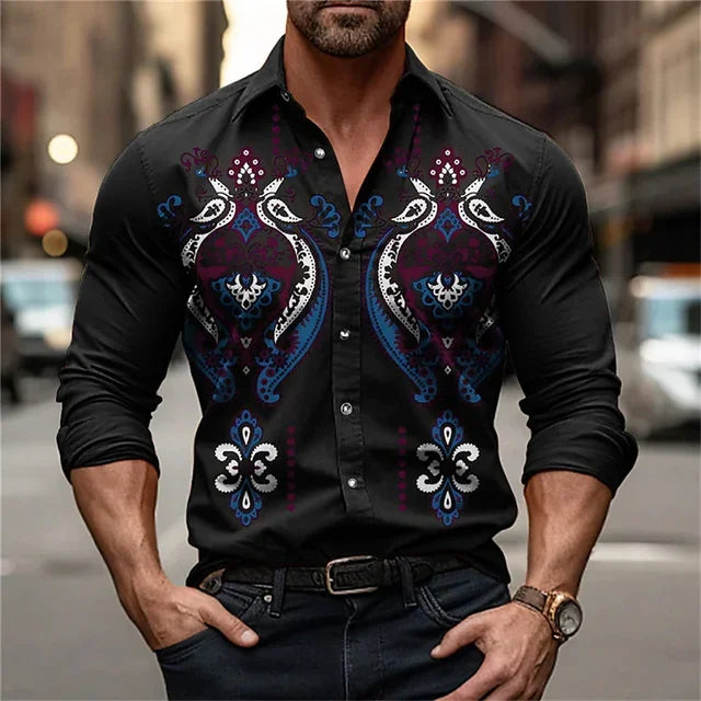 2025 New Men's Street Fashion Long sleeved Polo Collar Button Cardigan Shirt Diamond Print Designer Men's Clothing S-6XL