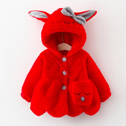 Niedliche Hasenohren Plüsch Babyjacke Weihnachten Süße Prinzessin Mädchen Mantel Herbst Winter Warme Oberbekleidung Mit Kapuze Kleinkind Mädchen Kleidung 