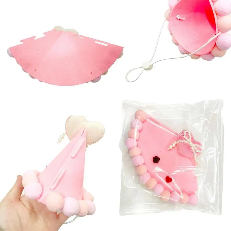 Valentine's Day Pet Love Hat Plush Balls Pink Heart Pet Valentines Day Hat Photo Props Pet Dress-Up Clothing Holiday Costume