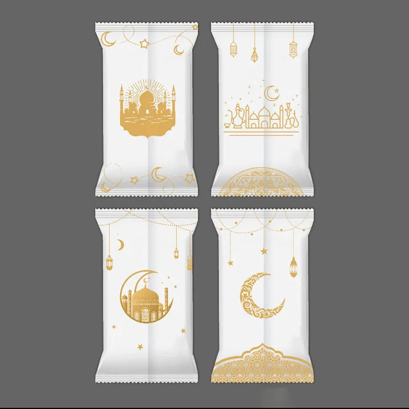 100PCS Eid Mubarak Plastic Candy Gift Bag Camel Moon Castle Cookie Bags Ramadan Kareem Decoration Islamic Muslim Party Supplies