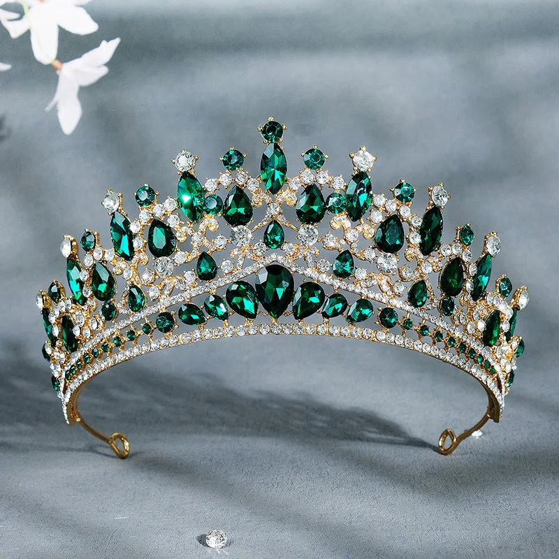 Green Wedding Bridal Pageant Crystal Rhinestone Tiaras Crown  Ladies Party Luxury Princess Women Headpiece Hair Accessorie
