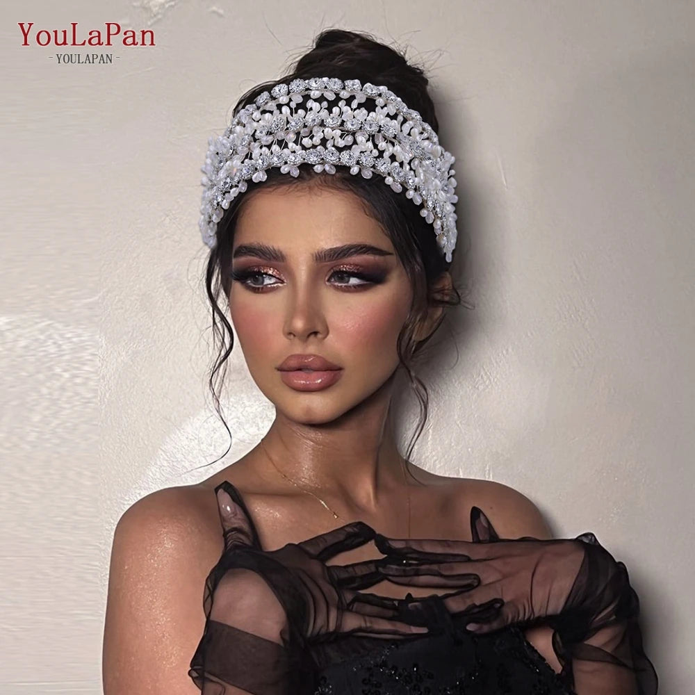 YouLaPan Rhinestone Bridal Headband Wedding Hair Accessories Party Banquet Headwear Tiaras and Crowns for Women Headdress HP454