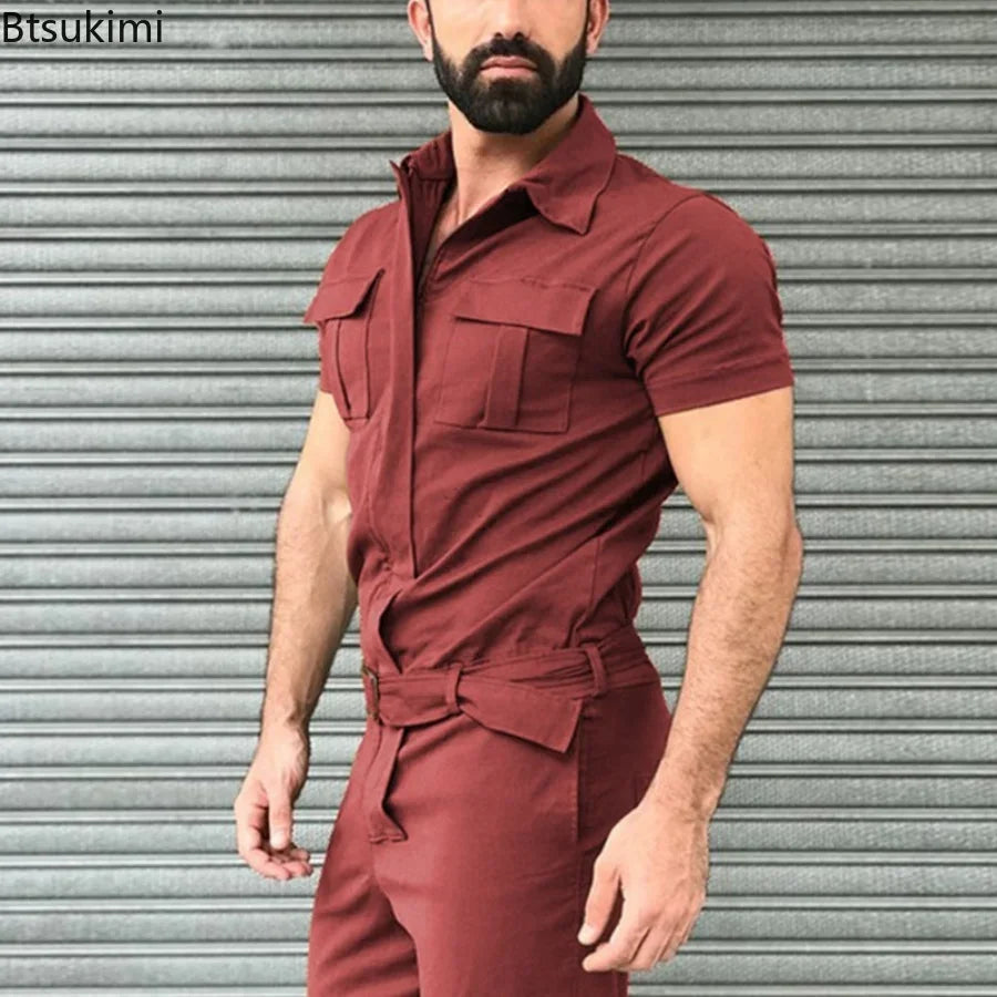 New 2024 Men's Solid Overalls Casual Street Wear Overalls for Men One Piece Jumpsuit Men's Fashion Overalls Basic Work Outfits