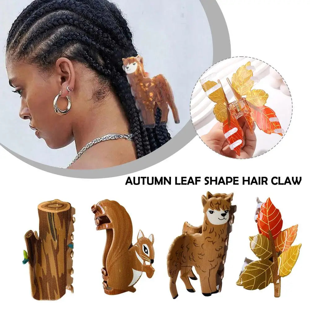 Autumn Leaf Shape Hair Claw Cartoon Forest Animal Squirrel Jaw Clips Clip Strong Hold Hair Hair Hair Nonslip Accessory Claw N1I2