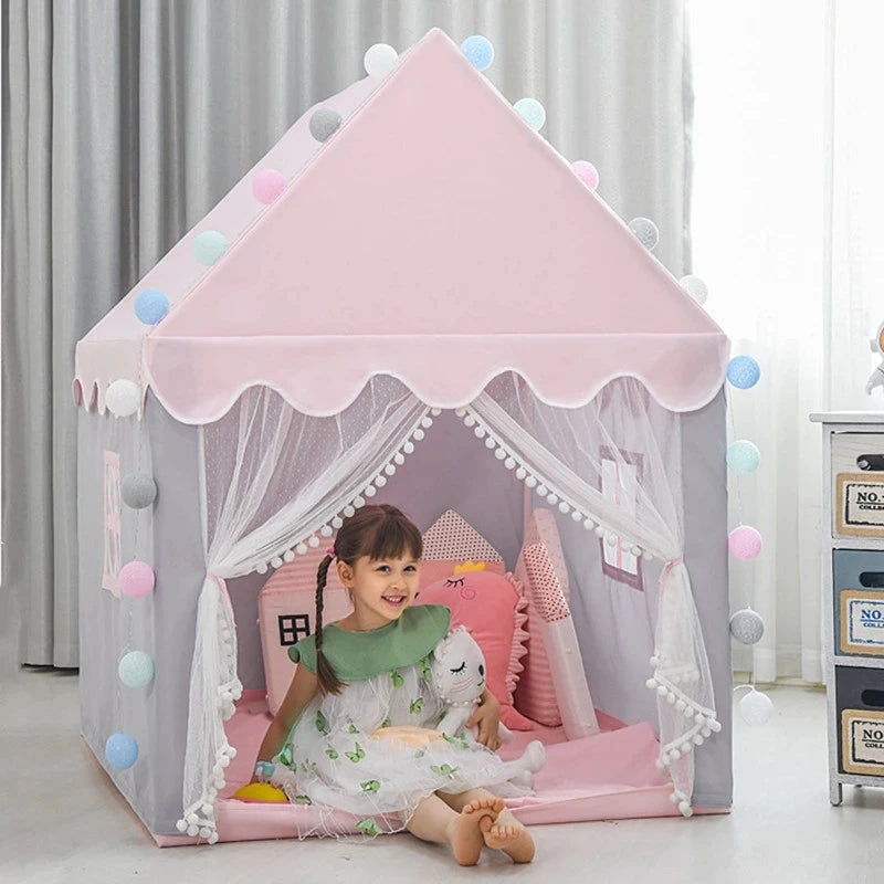 خيمة لعب أطفال كبيرة مقاس 1.35 متر خيمة أطفال قابلة للطي من Wigwam خيمة أطفال Tipi Baby Play House للبنات قلعة أميرة وردية هدايا ديكور غرفة الأطفال