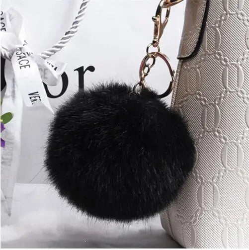 Car Women handBag Key Chain Fashion Pearl Chain Crystal Bottle Bow Pompom Keychain Fluffy Puff Ball Keychains Jewelry