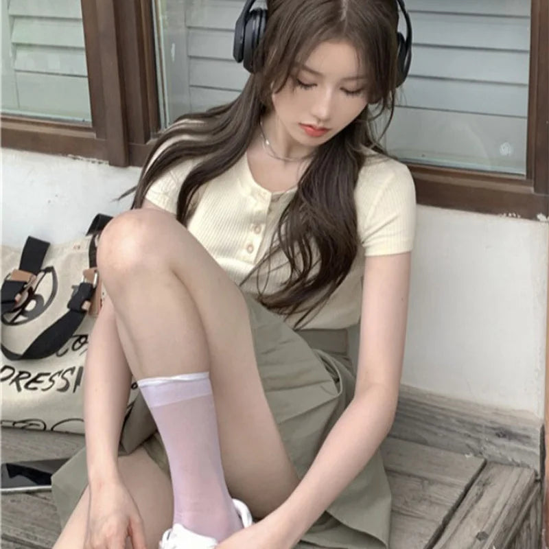 Summer Sweet Salt Wear Petite Imperial Sister Ageing Casual Fashion College Style Top Half-body Skirt Two-piece Suit clothes