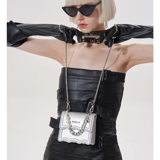 Original Design 2024 New High-end Silver Pearl Chain Small Square Bag Casual Versatile Trendyy Elegant Small Bag Shoulder Bag Cr