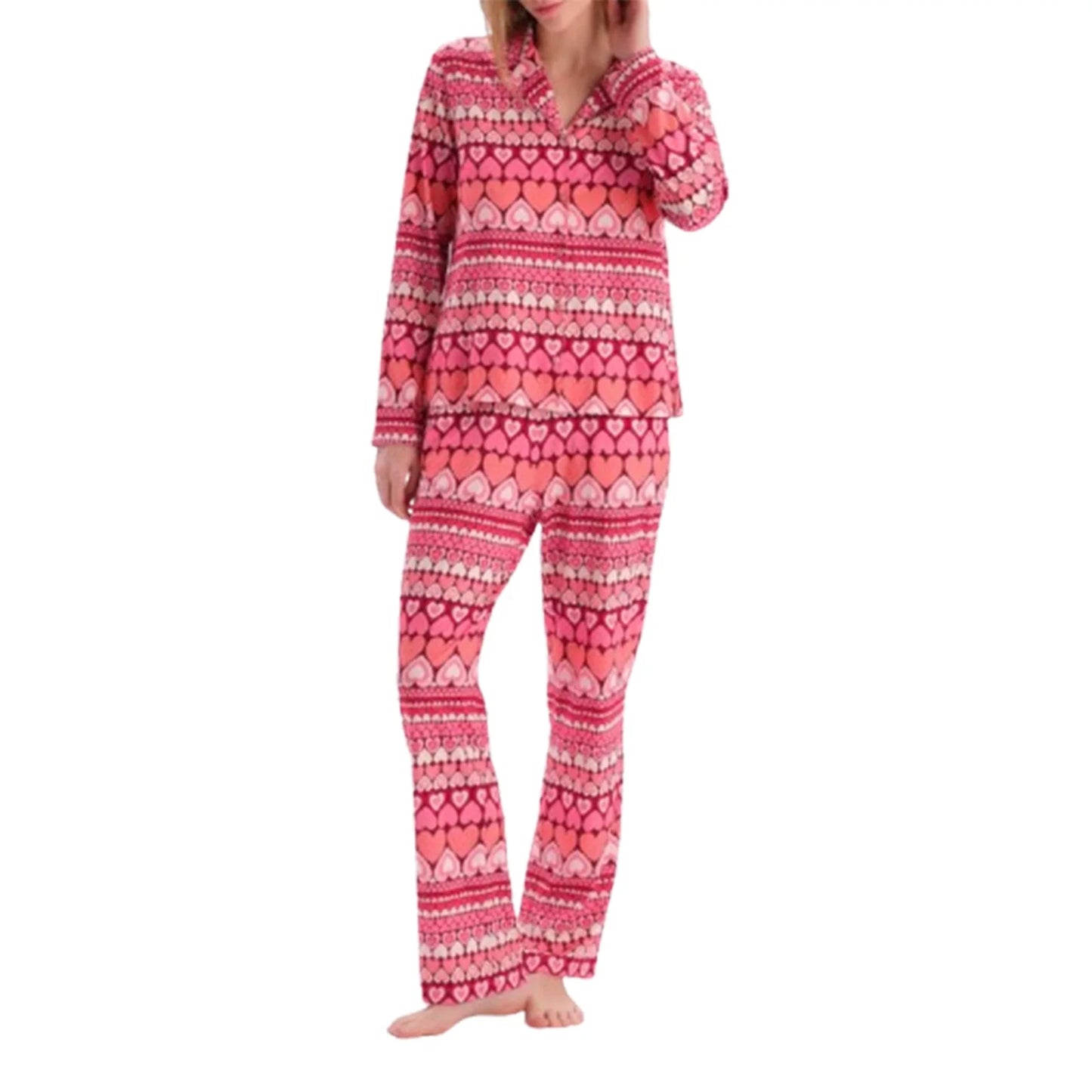 Women Valentine s Day Pajamas Lounge Set Heart Print Long Sleeve Tops and Pants 2 Piece Loungewear Outfits