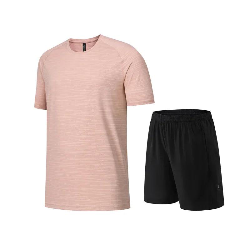 2pcs Set Mens Running Sportswear Suit Golf Tennis Workout Sweatshirts Short Sleeved Shorts Kits Outdoor Go Hiking Sports Clothes