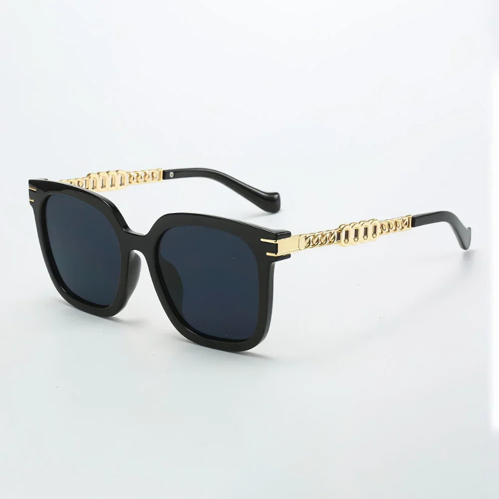 2025 New In Vintage Sunglasses For Women Luxurious Golden Chain Embellished Black Square Glasses Dark Lenses Glasses Women