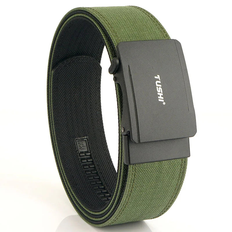 TUSHI Marke 4,3 Breiter, verdickter, doppellagiger Nylongürtel zum Aufhängen von Waffen, vielseitig einsetzbar, lässig, für den Außenbereich, taktische automatische Schnalle für Herren 