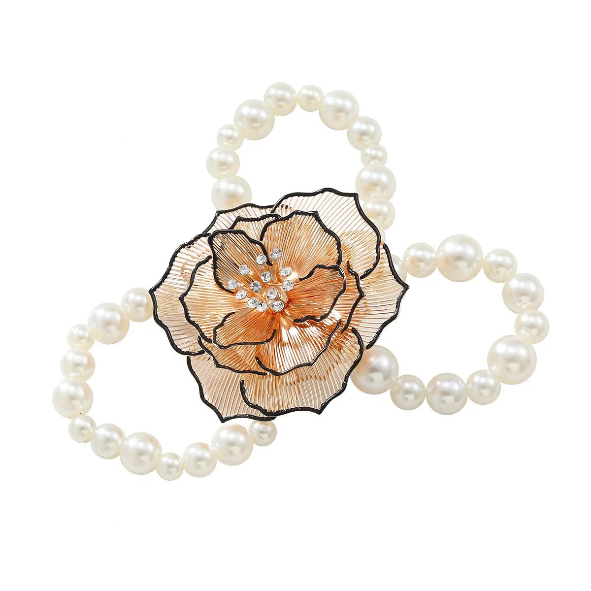 Ladies' Pearl Camellia Necklace Bracelet Earrings Retro Jewelry Trend Exaggerated Jewelry Set Party Gifts Wholesale