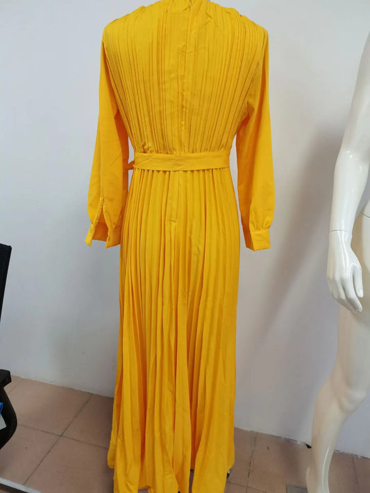 Women Plus Size Lantern Long Sleeve Long Dress Fashion Elegant Solid Color V Neck Belt High Waist Ruched Evening Birthday Party