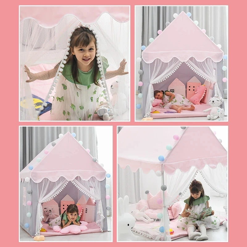 خيمة لعب أطفال كبيرة مقاس 1.35 متر خيمة أطفال قابلة للطي من Wigwam خيمة أطفال Tipi Baby Play House للبنات قلعة أميرة وردية هدايا ديكور غرفة الأطفال