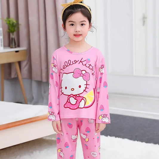 Anime Children Pajama Sets Long Sleeved Casual Boys Girls Home Clothing Set Comfortable Soft Warm Sleepwear Autumn Winter