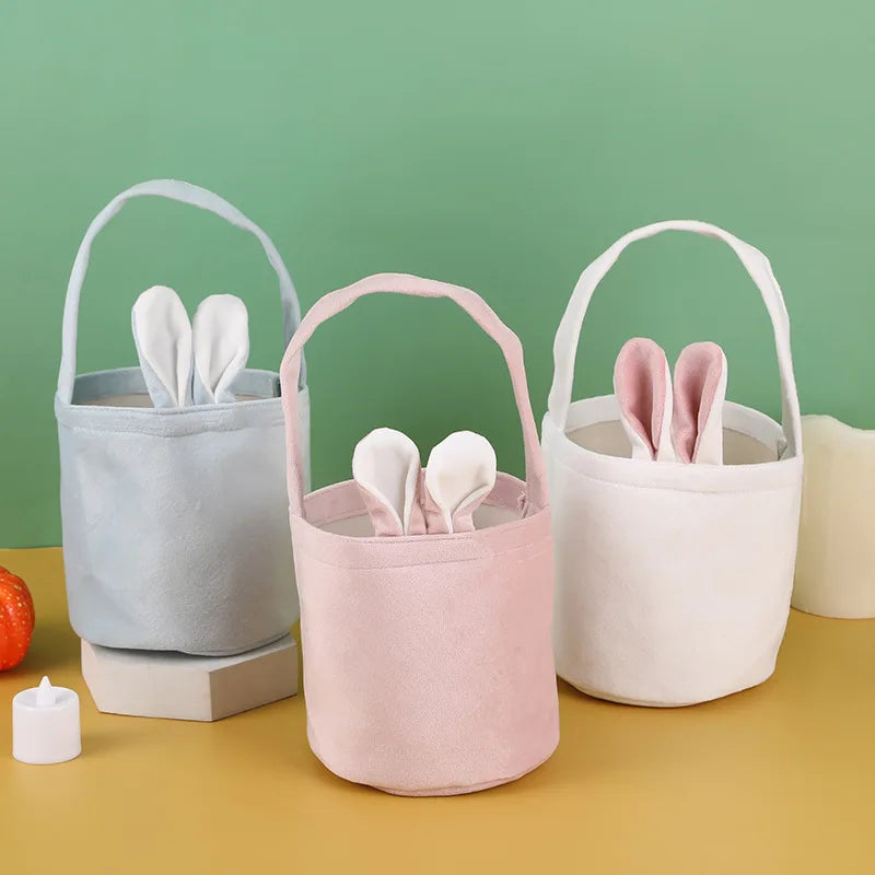 1pc Easter Egg Basket Cartoon Rabbit Ears Handbag Non-woven Fabric Candy Gift Packaging Bag For Easter Party Decoration Supplies