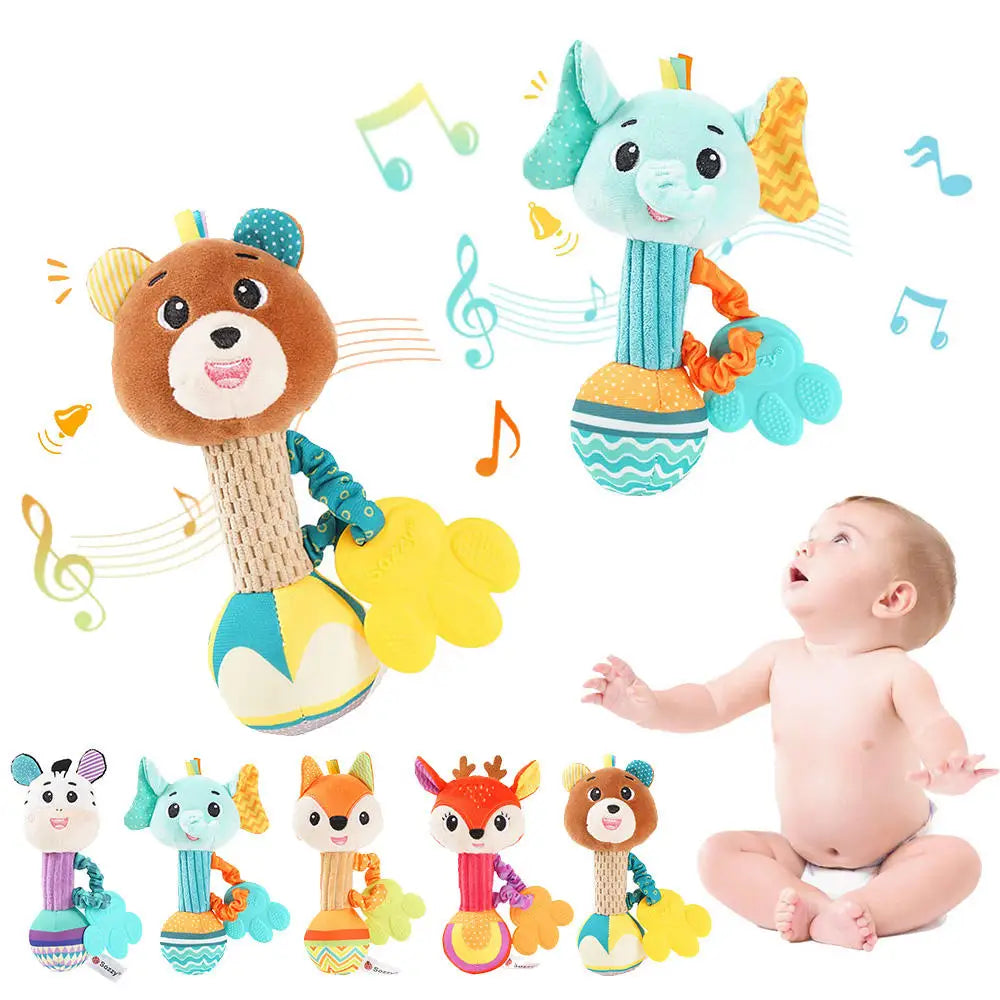 Weiche Stofftierrassel mit Handgriff, Babyrasseln, Spielzeug, Shaker, Knister-Quietschspielzeug, sensorisches Beruhigungsspielzeug für Kleinkinder, Kindergeschenke 
