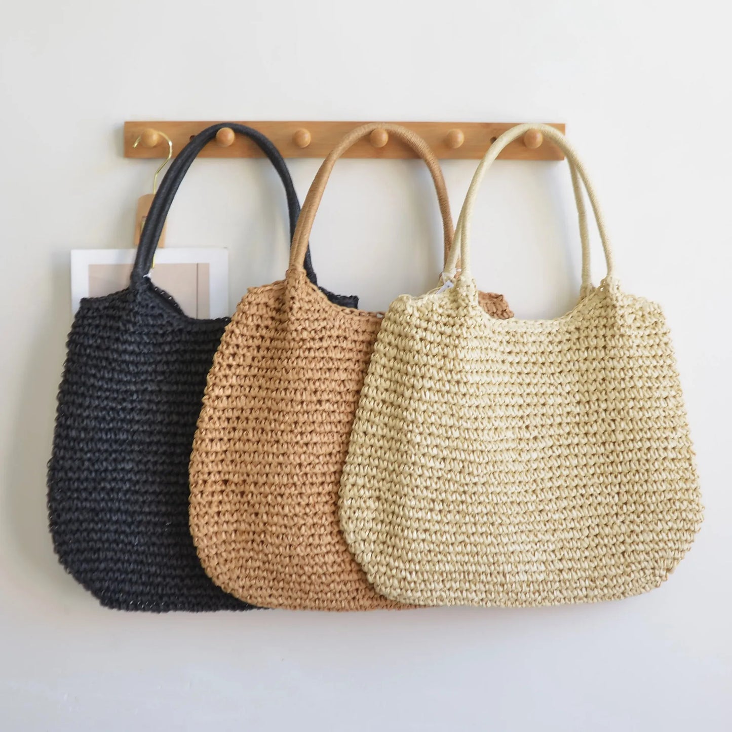 Casual Large Capacity Straw Tote Bag Simple Paper Woven Women Shoulder Bags Handmade Big Summer Beach Handbags Big Shopper Purse