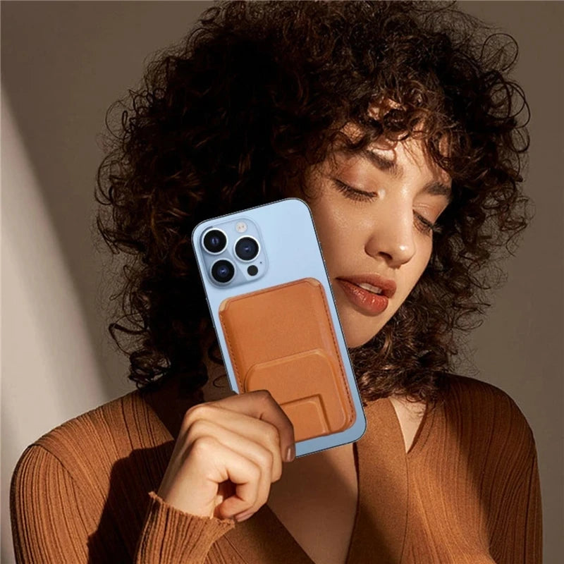 Magnetische Kickstand-Geldbörse mit Ständer, Telefonkartenhalter, Hülle für MagSafe iPhone 13 12 14 Pro Max, Mag Safe Rückseite mit Lederbezug 