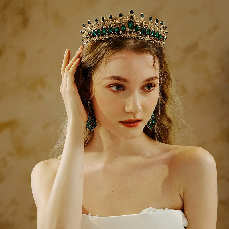 Green Wedding Bridal Pageant Crystal Rhinestone Tiaras Crown  Ladies Party Luxury Princess Women Headpiece Hair Accessorie