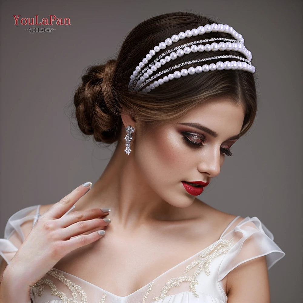 YouLaPan Wedding Pearl Headbands Hair Jewelry For Women Bridal Headdress Tiara Party Prom  Headpieces Hair Accessories HP724